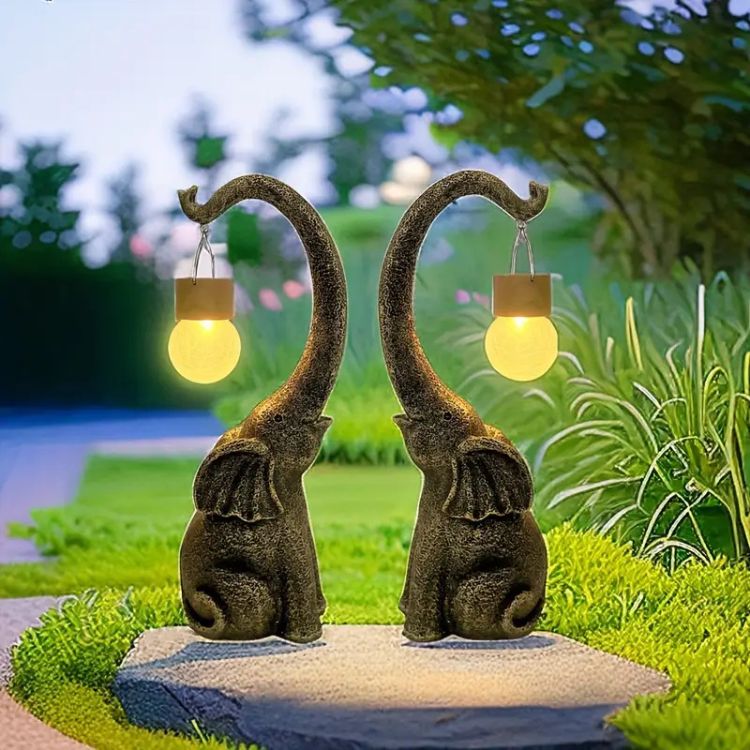 Solcelledrevet Kobber Elefantlampe