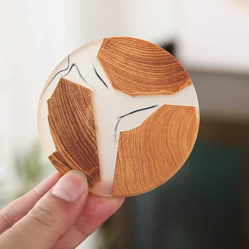 Sæt af Solid Træ Coastere med Japanske Design Accenter