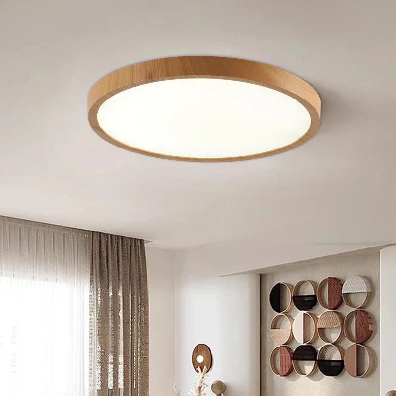 Ultrathin Valnød Rund Loftlampe til Moderne Stil