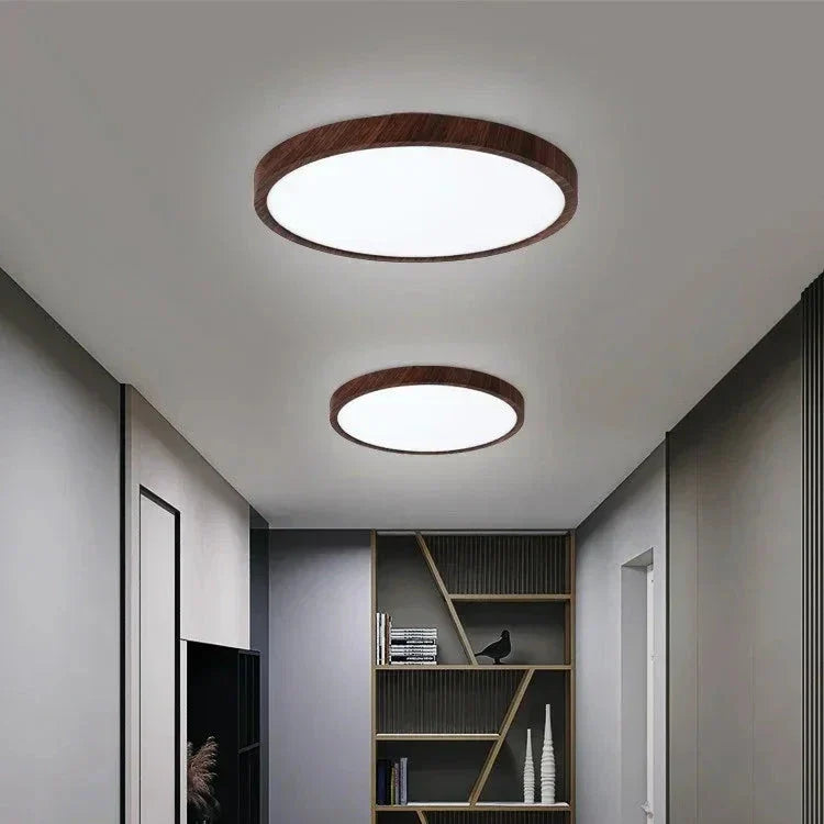 Ultrathin Valnød Rund Loftlampe til Moderne Stil