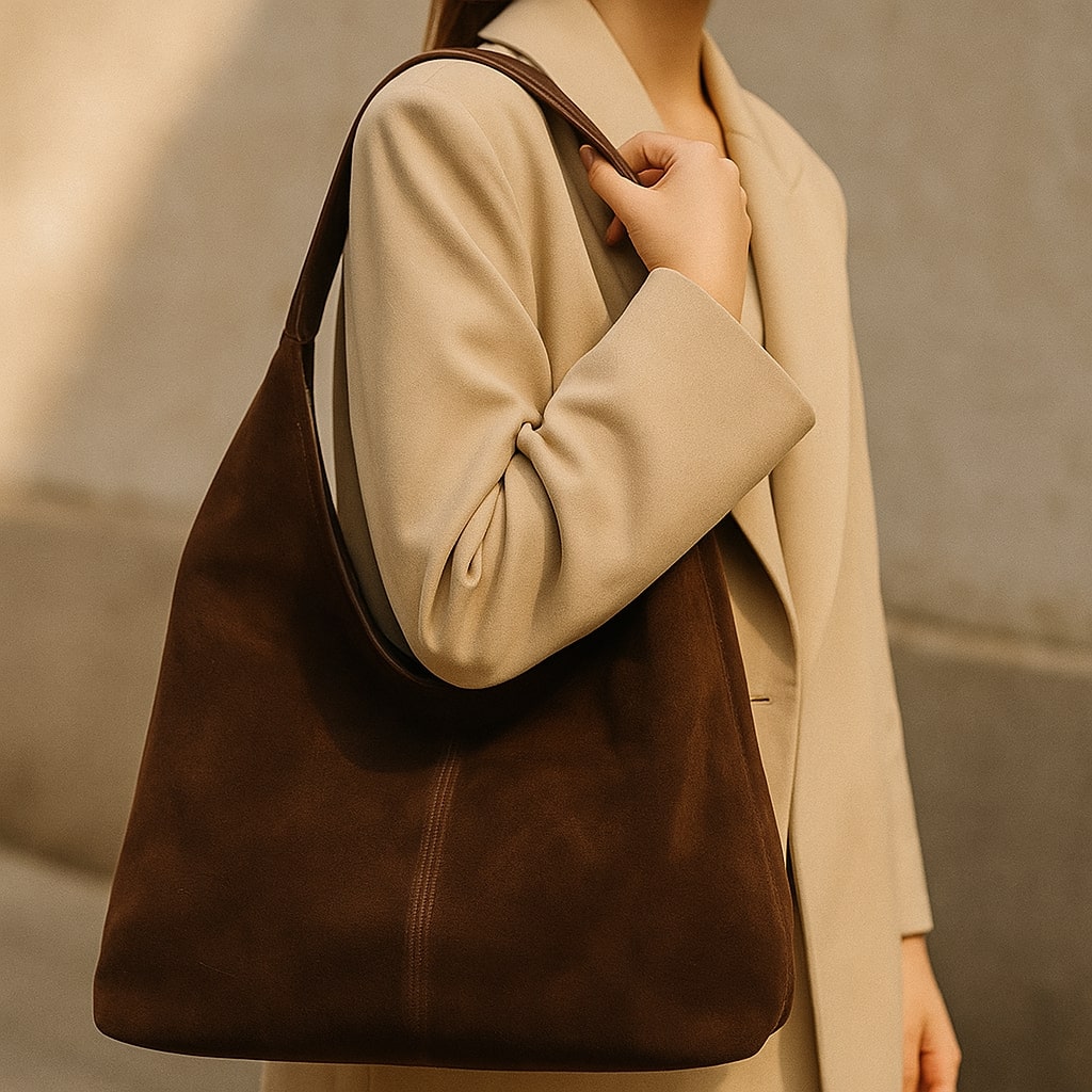 Skuldertaske til damer | Skuldertaske i ruskind | Vintage taske | Lederin