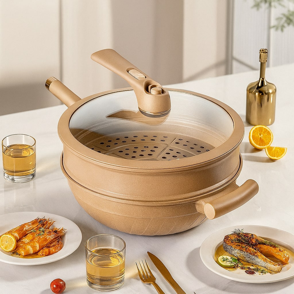 Wokpande til induktion | Belagt pande til stegning, sautering, dampning eller friturestegning | WokMeister