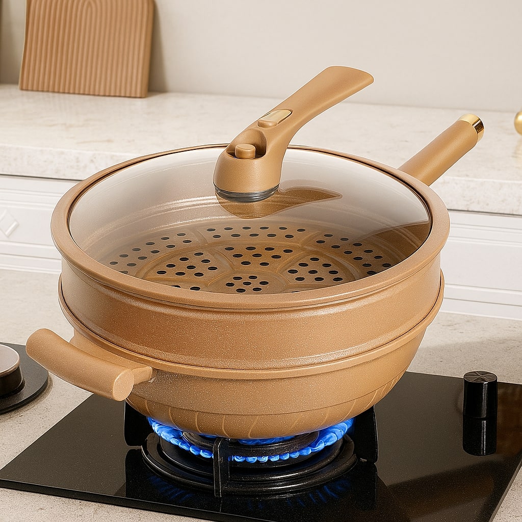 Wokpande til induktion | Belagt pande til stegning, sautering, dampning eller friturestegning | WokMeister