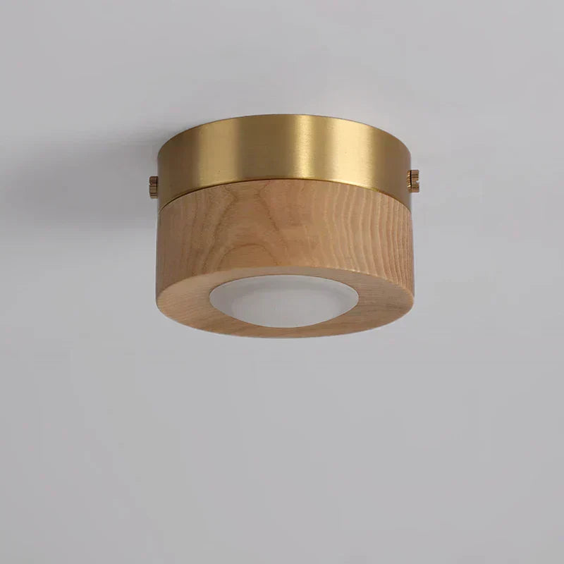 Træ LED Loftlampe med Valnøddefinish og Minimalistisk Rundt Design
