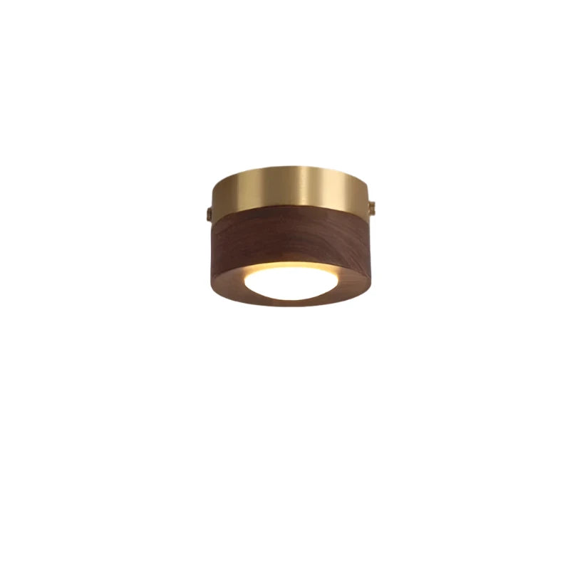 Træ LED Loftlampe med Valnøddefinish og Minimalistisk Rundt Design