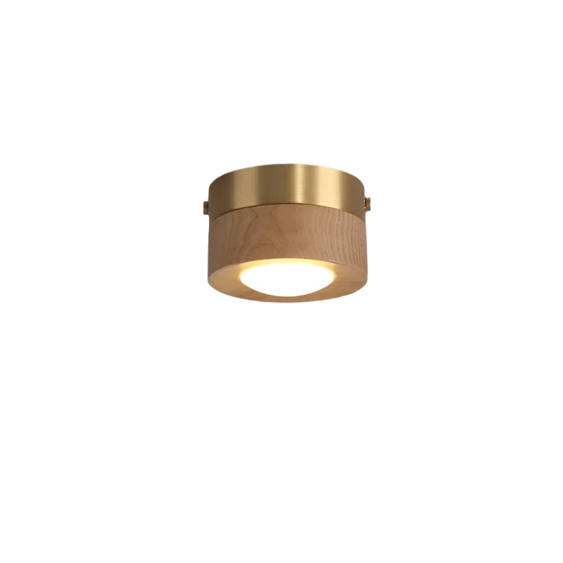 Træ LED Loftlampe med Valnøddefinish og Minimalistisk Rundt Design