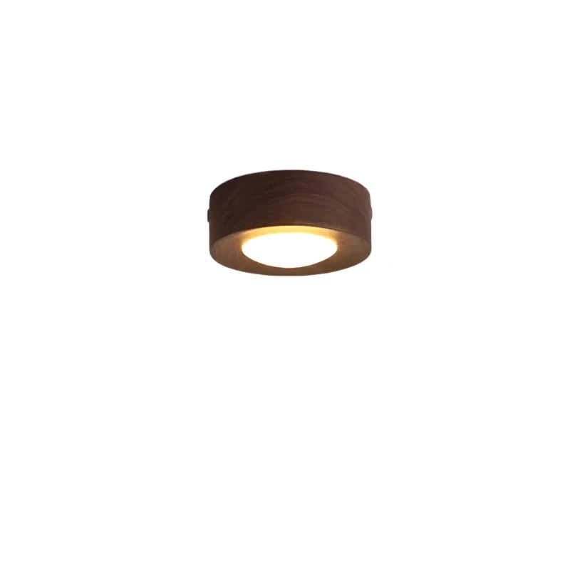 Træ LED Loftlampe med Valnøddefinish og Minimalistisk Rundt Design